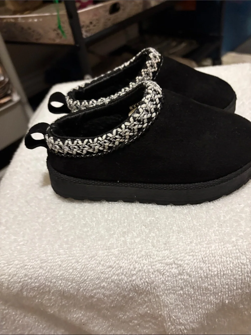 American Exchange Black Kids Slip-On Shoes with White Knit Trim